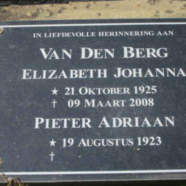 BERG Pieter Adriaan, van den 1923- &amp; Elizabeth Johanna 1925-2008
