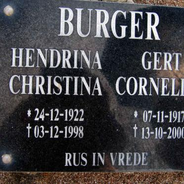 BURGER Gert Cornelius 1917-2000 &amp; Hendrina Christina 1922-1998