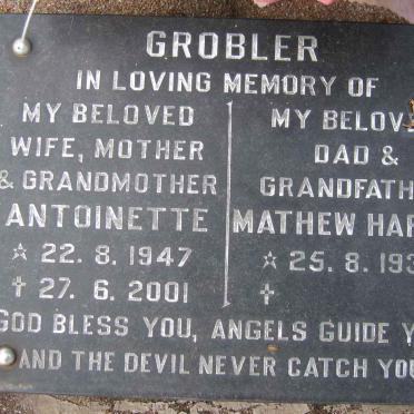 GROBLER Mathew Harry 1936- &amp; Antoinette 1947-2001
