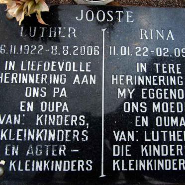 JOOSTE Luther 1922-2006 &amp; Rina 1922-1998