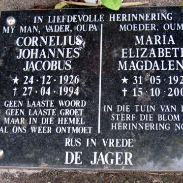 JAGER Cornelius Johannes Jacobus, de 1926-1994 &amp; Maria Elizabeth Magdalena 1929-2003