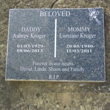 KRUGER Aubrey 1929-2013 &amp; Lorraine 1940-2011