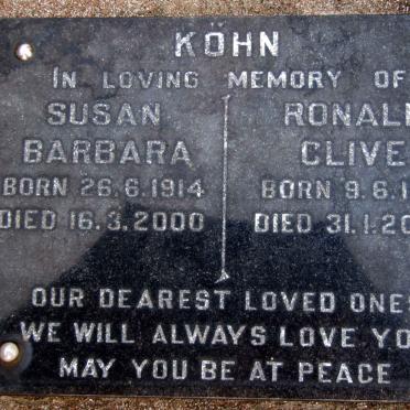 KÖHN Ronald Clive 1951-2002 :: KÖHN Susan Barbara 1914-2000