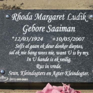 LUDIK Rhoda Margaret nee SAAIMAN 1924-2007