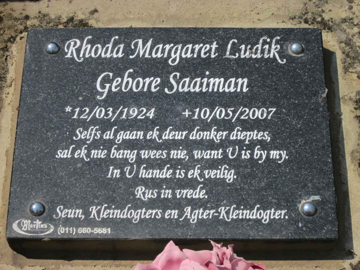 LUDIK Rhoda Margaret nee SAAIMAN 1924-2007