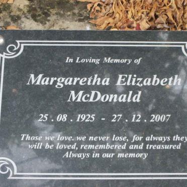 McDONALD Margaretha Elizabeth 1925-2007