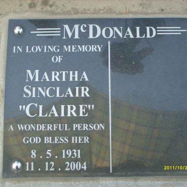 McDONALD Martha Sinclair 1931-2004