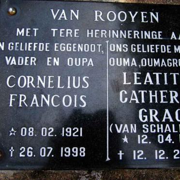 ROOYEN Cornelius Francois, van 1921-1998 &amp; Leatitia Catherine Grace VAN SCHALKWYK 1919-2010
