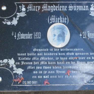 SNYMAN Mary Magdelene 1933-2005