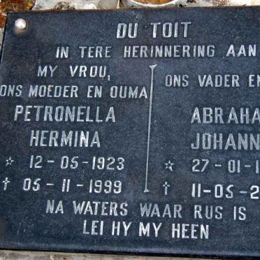 TOIT Abraham Johannes, du 1920-2000 &amp; Petronella Hermina 1923-1999
