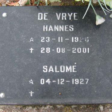 VRYE Hannes, de 1926-2001 &amp; Salomé 1927-