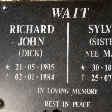 WAIT Richard John 1905-1984 &amp; Syliva MARÉ 1918-2000