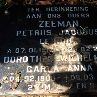 ZEEMAN Petrus Johannes Le Roux 1912-2001 &amp; Dorothee Wilhelmine Carla Anna 1908-2000