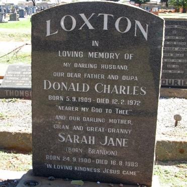 LOXTON Donald Charles 1909-1972 &amp; Sarah Jane BRANDON 1900-1983