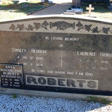 ROBERTS Stanley Herbert 1906-1970 &amp; Anna Magdalena ROSSEAU :: ROBERTS Laurence Richard 1940-1996