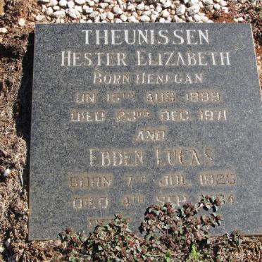 THEUNISSEN Ebden Lucas 1925-1984 &amp; Hester Elizabeth HENEGAN 1899-1971