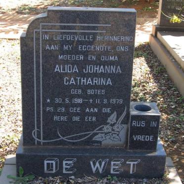WET Alida Johanna Catharina, de nee BOTES 1918-1979