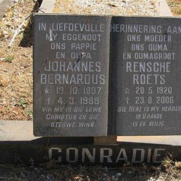 CONRADIE Johannes Gerhardus 1807-1988 &amp; Rensche ROETS 1920-2006