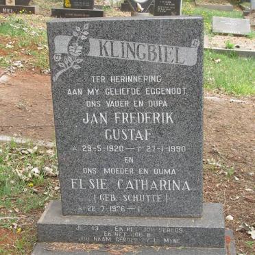 KLINGBIEL Jan Frederik Gustaf 1920-1990 &amp; Elsie Catharina SCHUTTE 1926-