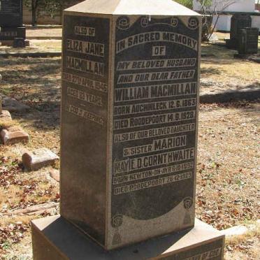 MACMILLIAN William 1863-1928 :: CORNTHWAITE Marion. E.D. 1892-1929 :: MACMILLAN Eliza Jane -1946