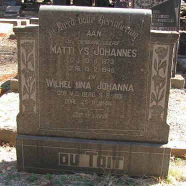 TOIT Matthys Johannes, du 1873-1946 &amp; Wilhelmina Johanna V.D. BERG 1881-1944