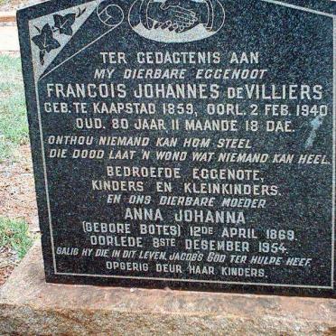 VILLIERS Francois Johannes 1859-1940 &amp; Anna Johanna BOTES  1869-1954