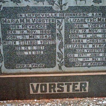 VORSTER Willem Stephanus 1887-1956 &amp; Maria M.M. REYNECKE 1888-1943