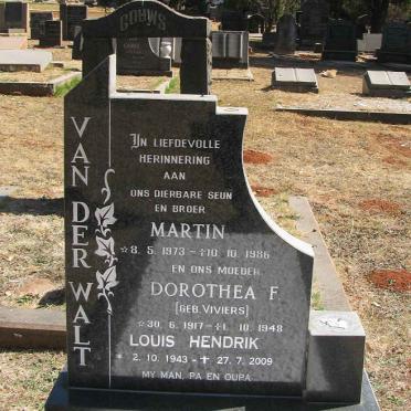 WALT Louis Hendrik, van der 1943-2009 :: VAN DER WALT Dorothea F. nee VIVIERS 1917-1948 :: VAN DER WALT Martin 1973-1985