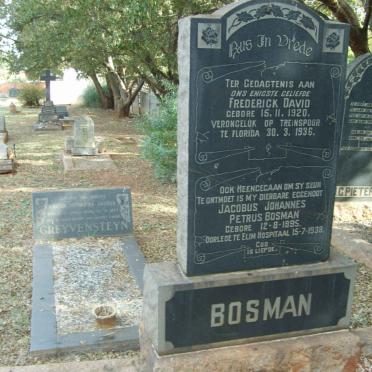 BOSMAN Jacobus Johannes Petrus  1895-1938 :: BOSMAN Frederick David 1920-1936