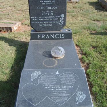 FRANCIS Glen Trevor 1965-1992 :: FRANCIS Maureen Rhesia nee SWIEGERS 1939-1998