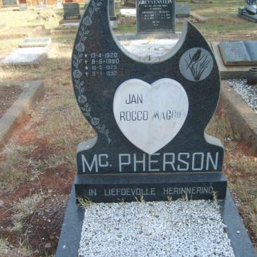 MCPHERSON Jan Rocca 1920-1980 &amp; Maggie 1925-1992