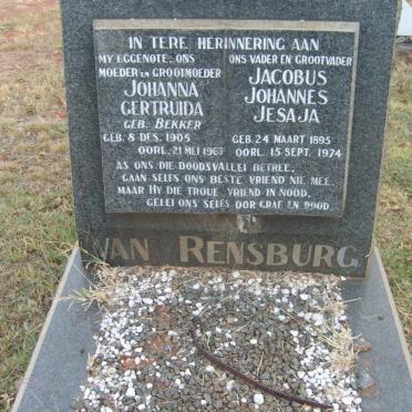 RENSBURG Jacobus Johannes Jesaja, van 1895-1974 &amp; Johanna Gertruida BEKKER 1905-1969