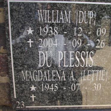 PLESSIS Wiliam, du 1938-2004 &amp; Magdalena A 1945-