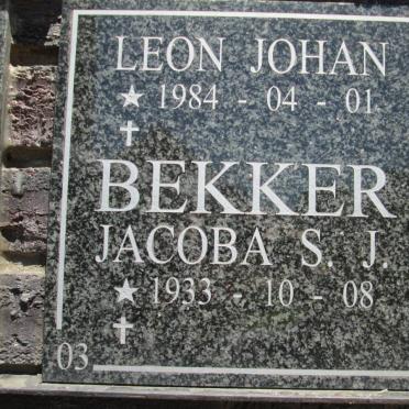 BEKKER Jacoba S.J. 1933- :: BEKKER Leon Johan 1984-