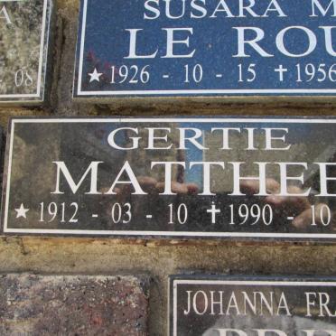 MATTHEE Gertie 1912-1990