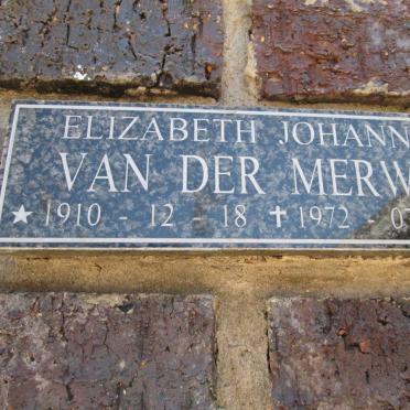 MERWE Elizabeth Johanna, van der 1910-1972