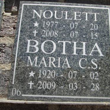 BOTHA Maria C.S. 1920-2009 :: BOTHA Noulett 1977-2008