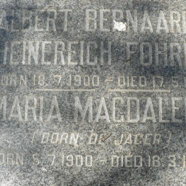 FOHREN Albert Bernaardt Heinereich 1900-1964 &amp; Maria Magdalena DE JAGER 1900-1988