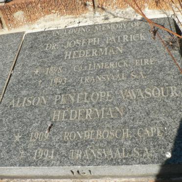 HEDERMAN Joseph Patrick 1898-1993 &amp; Alison Penelope Vavasour 1909-1994