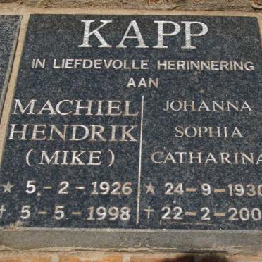 KAPP Machiel Hendrik 1926-1998 &amp; Johanna Sophia Catharina 1930-2007