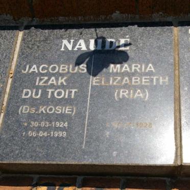 NAUDÉ Jacobus Izak du Toit 1924-1999 &amp; Maria Elizabeth 1928-