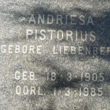 PISTORIUS Andriesa nee LIEBENBERG 1905-1985
