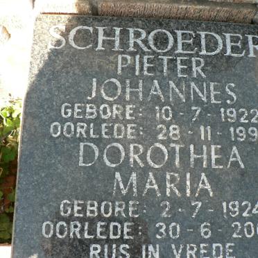 SCHROEDER Pieter Johannes 1922-1992 &amp; Dorothea Maria 1924-2006