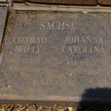 SACHSE Conrad Willy 1912-2000 &amp; Johanna Carolina 1921-2004
