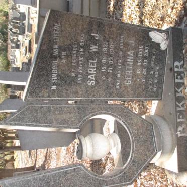 BEKKER Sarel W.J. 1931-1992 &amp; Gertina J. 1936-2013