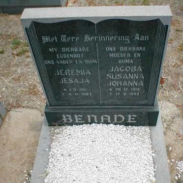BENADE Jeremia Jesaja 1911-1987 &amp; Jacoba Susanna Johanna 1914-1994