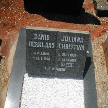 BREEDT Dawid Herklaas 1905-1973 &amp; Juliana Christina 1908-2001