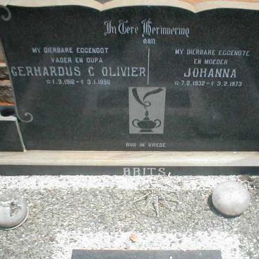 BRITS Gerhardus C. Olivier 1916-1996 &amp; Johanna 1932-1973