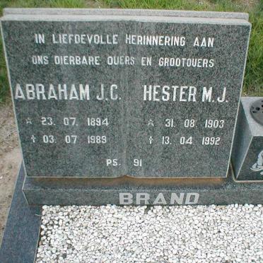 BRAND Abraham J.C. 1894-1989 &amp; Hester M.J. 1903-1992