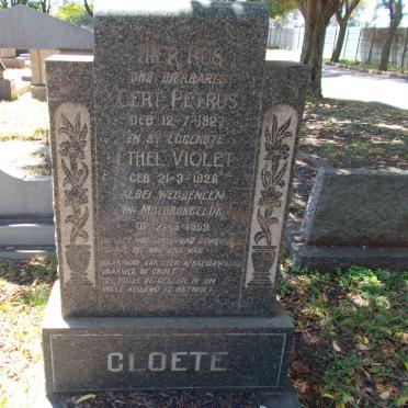 CLOETE Gert Petrus 1927-1959 &amp; Ethel Violet 1926-1959